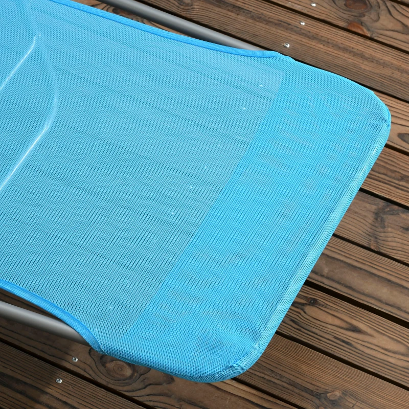 Outsunny Set of 2 Folding Chaise Lounge Chairs, Outdoor Poolside Sun Tanning Chairs w/ Pillow, Reclining Backrest, Blue