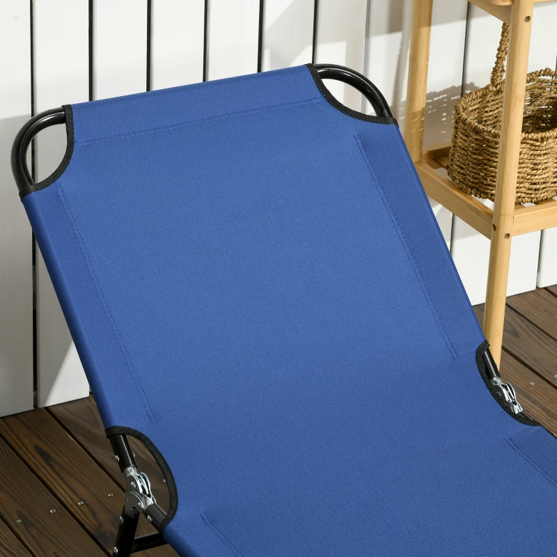 Outsunny Set of 2 Folding Outdoor Lounge Chair, Sun Tanning Chairs with Reclining Back, Breathable Mesh for Beach Patio, Blue