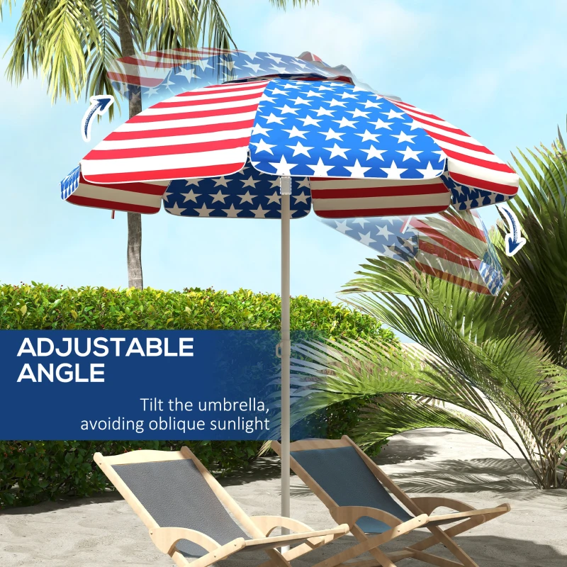 Outsunny 5.7' American Flag Beach Umbrella, Portable Outdoor Sunshade with Tilt & Vented Canopy - Patriotic Design for Beach Days