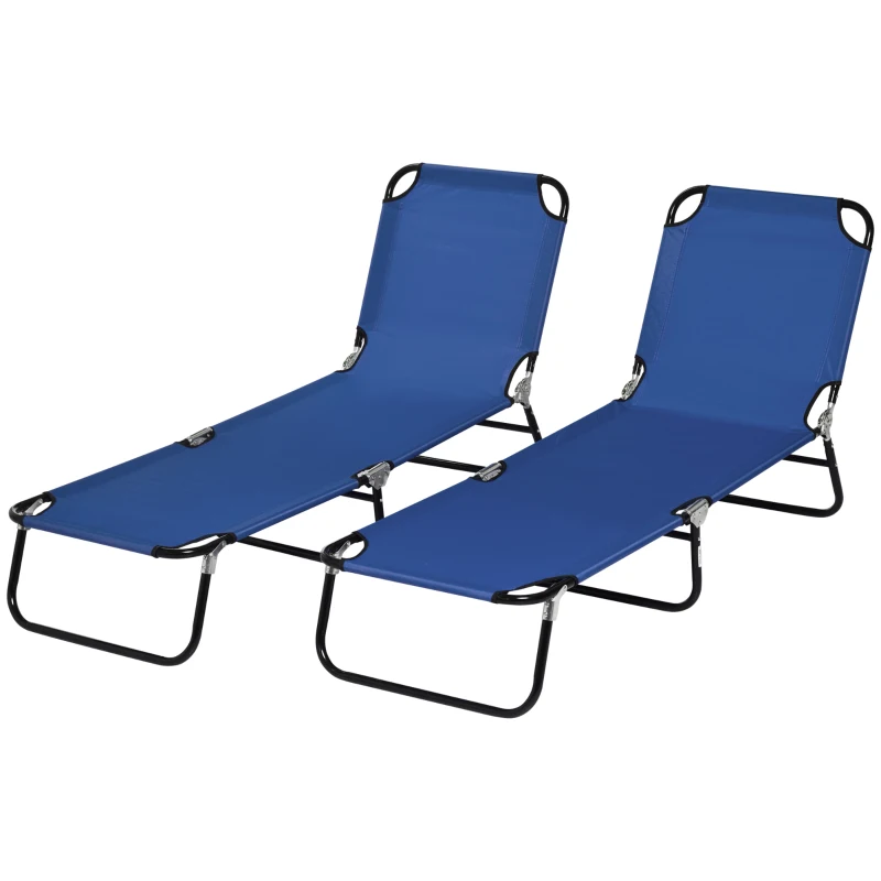 Outsunny Set of 2 Folding Outdoor Lounge Chair, Sun Tanning Chairs with Reclining Back, Breathable Mesh for Beach Patio, Blue