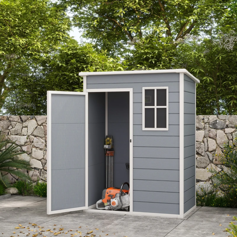Outsunny Resin Garden Shed, 5'x3' Outdoor Storage Shed with Lock, Window, Vent, Utility Tool Shed for Backyard, Patio, Gray