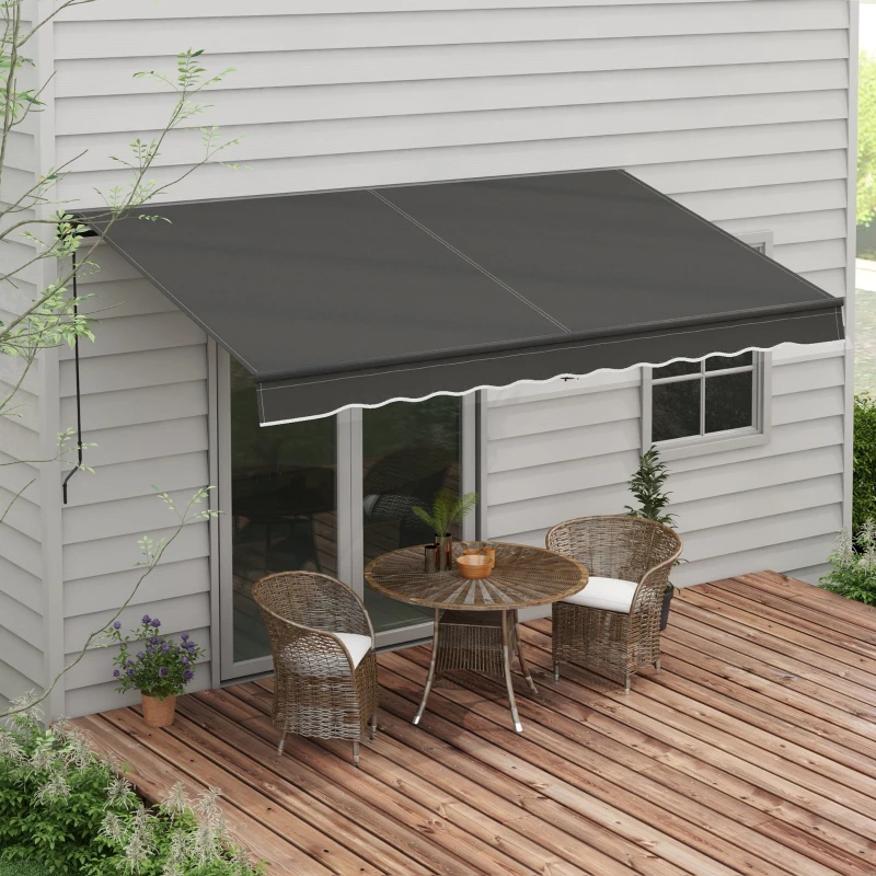 Outsunny 12' x 10' Retractable Awning, 280gsm UV Resistant Sunshade Shelter for Deck, Balcony, Yard, Dark Gray