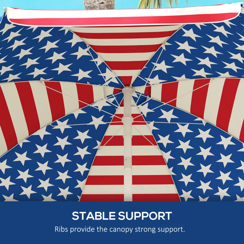 Outsunny 5.7' American Flag Beach Umbrella, Portable Outdoor Sunshade with Tilt & Vented Canopy - Patriotic Design for Beach Days
