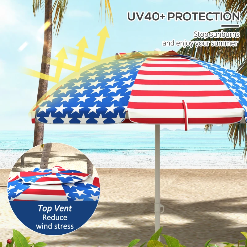 Outsunny 5.7' American Flag Beach Umbrella, Portable Outdoor Sunshade with Tilt & Vented Canopy - Patriotic Design for Beach Days