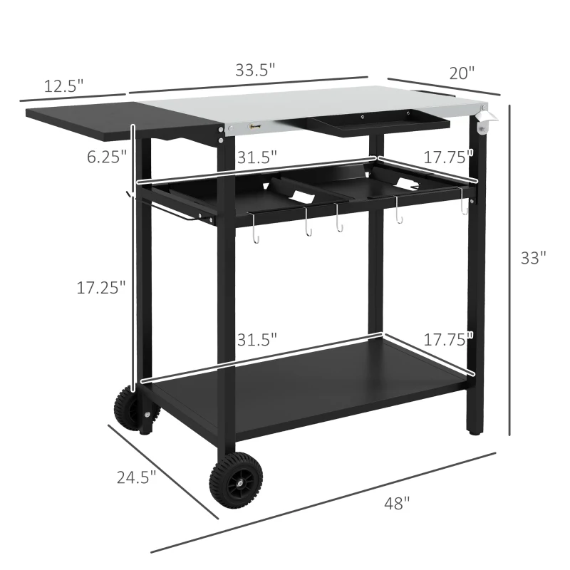 Outsunny 2-Tier Shelf Outdoor Bar Cart, Stainless Steel Tabletop Patio Serving Cart with Accessories for Poolside, Garden, Black