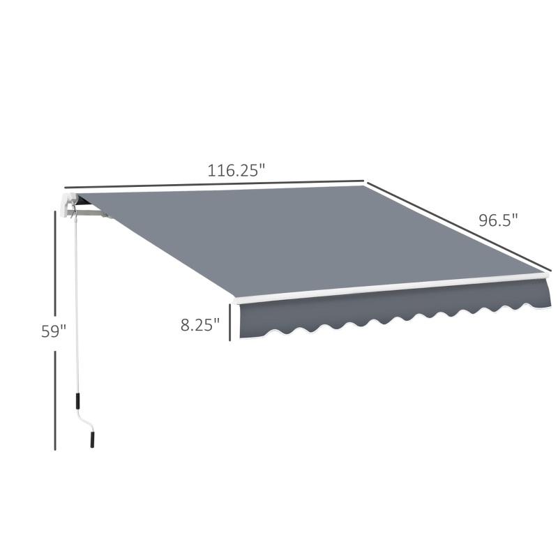 Outsunny 10' x 8' Patio Awning, Manual Retractable Sun Shade with UV Protection and Easy Crank Opening, Dark Gray