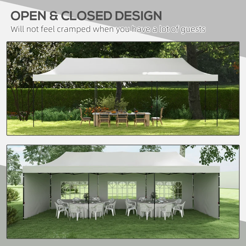 Outsunny 9.5' x 28' Pop Up Canopy Tent, Instant Tent for Parties, Height Adjustable, with Carry Bag and Sand Bags