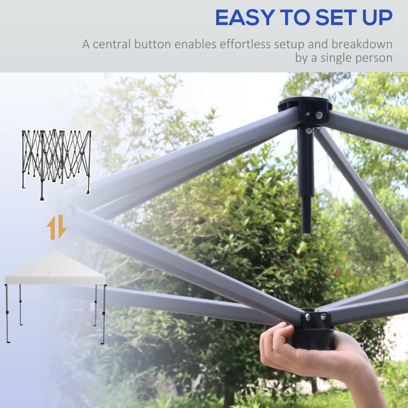 Outsunny 10x10FT Pop Up Canopy with 1-Button Push, Wheeled Bag, Stakes, Ropes, Sandbags, Height Adjustable Instant Sun Shelter