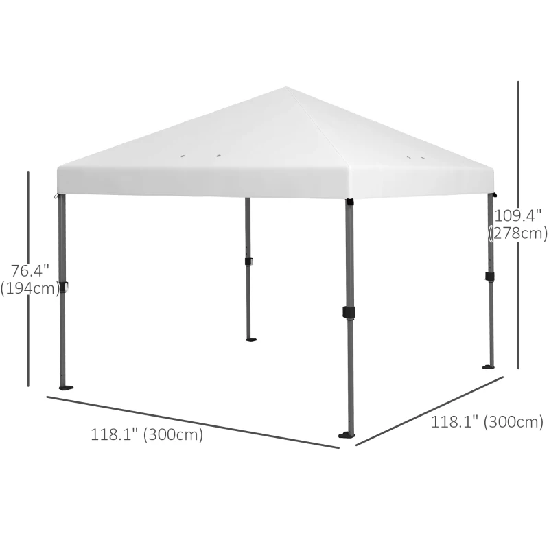 Outsunny 10x10FT Pop Up Canopy with 1-Button Push, Wheeled Bag, Stakes, Ropes, Sandbags, Height Adjustable Instant Sun Shelter