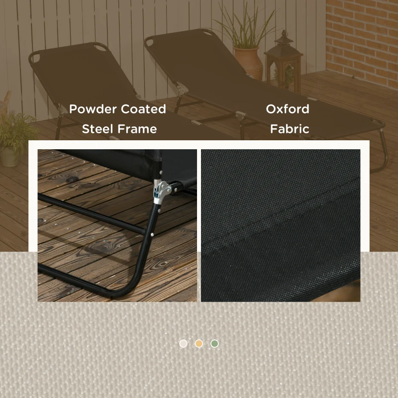 Outsunny Set of 2 Folding Outdoor Lounge Chair, Sun Tanning Chairs with Reclining Back, Breathable Mesh for Beach Patio, Black