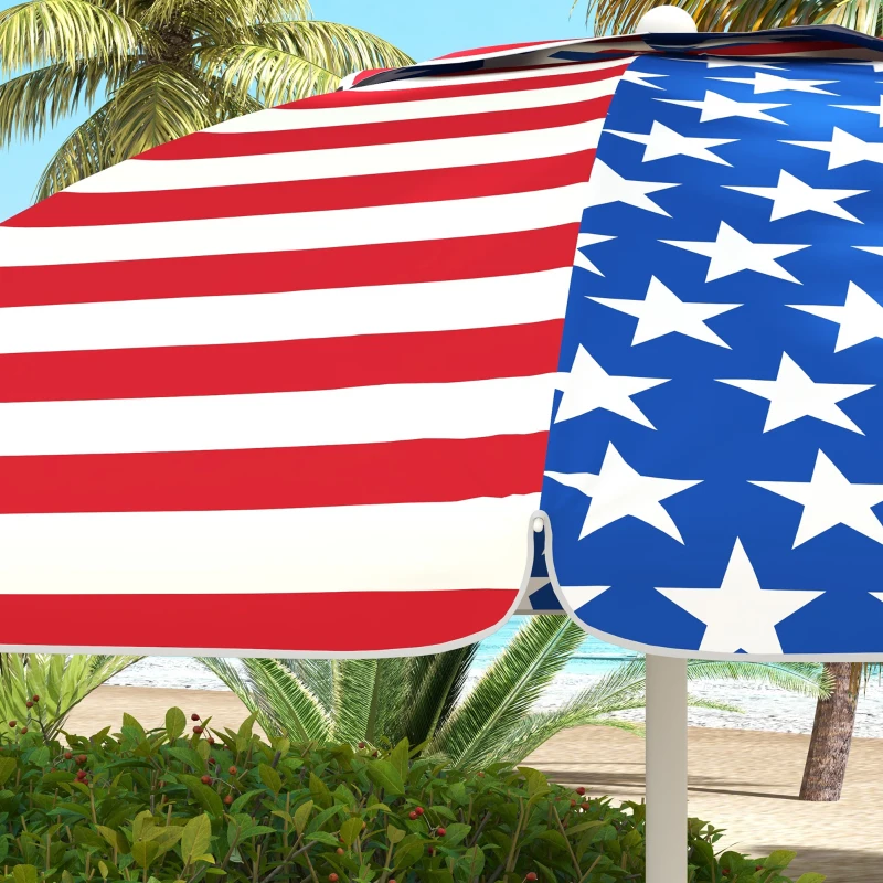 Outsunny 5.7' American Flag Beach Umbrella, Portable Outdoor Sunshade with Tilt & Vented Canopy - Patriotic Design for Beach Days