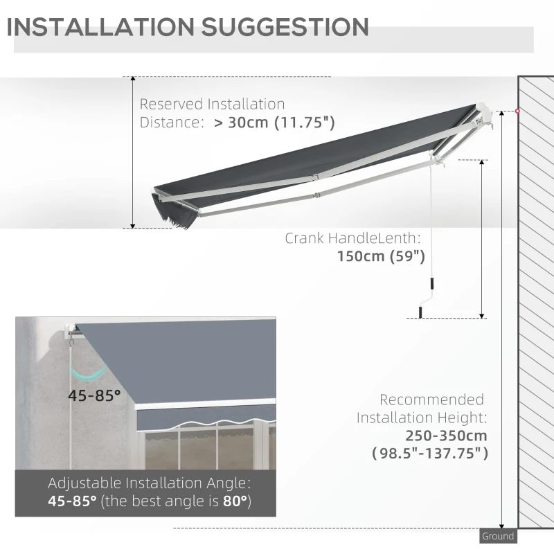 Outsunny 10' x 8' Patio Awning, Manual Retractable Sun Shade with UV Protection and Easy Crank Opening, Dark Gray