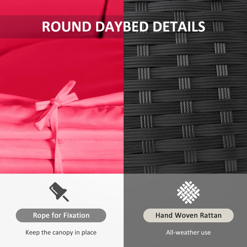 Outsunny 4-piece Round Sofa Bed, Outdoor Daybed with Retractable Canopy, PE Rattan Wicker Patio Lounge Chair