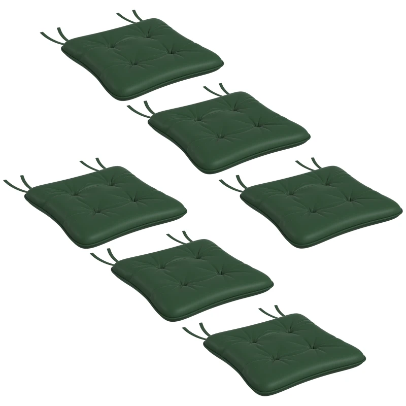 Outsunny 6-Piece Seat Cushion Replacement, Outdoor Patio Chair Cushions Set with Ties, Button Tufted, Dark Green