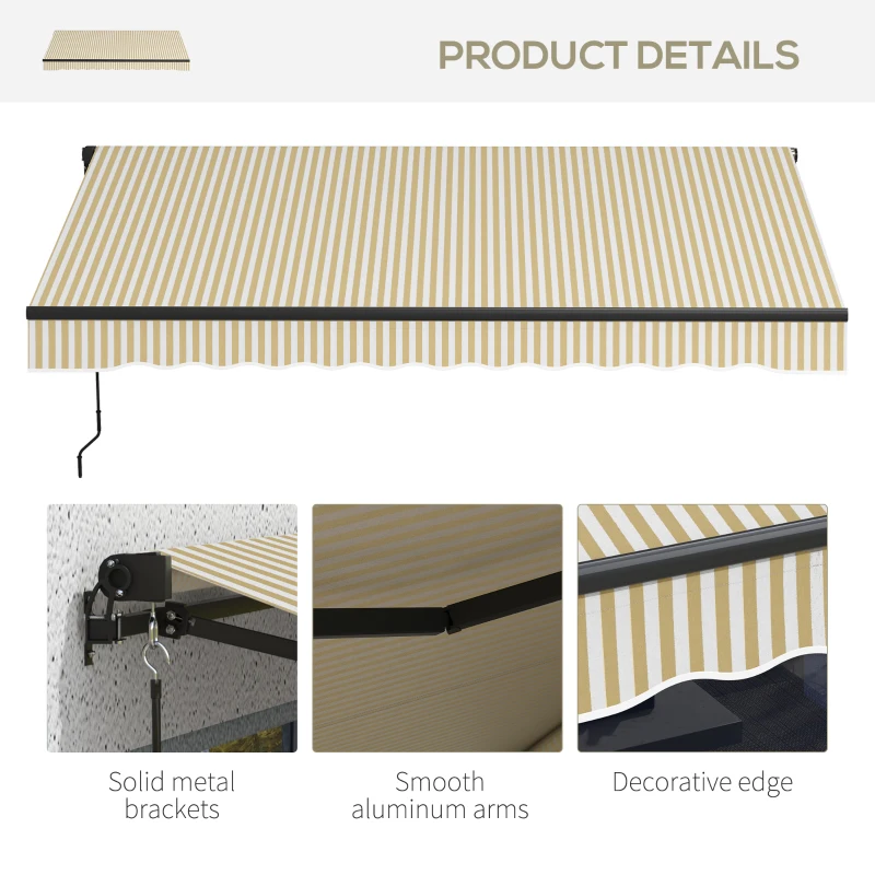 Outsunny 12' x 10' Retractable Awning, 280gsm UV Resistant Sunshade Shelter for Deck, Balcony, Yard, Beige and White