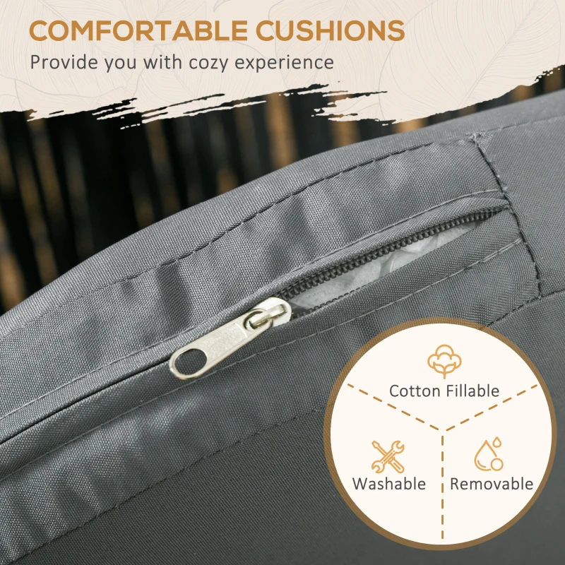 Outsunny Outdoor Dining Chairs Set of 2 Boho Rope Woven Patio Chairs with Cushions for Balcony, Lawn, Garden, Indoor, Dark Grey