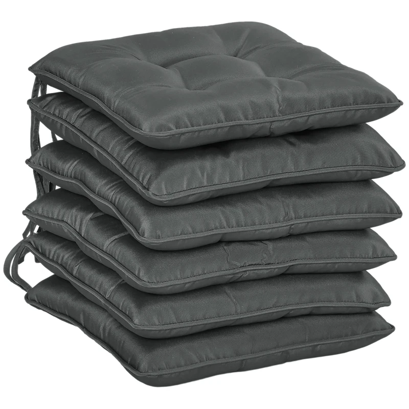 Outsunny 6-Piece Seat Cushion Replacement, Outdoor Patio Chair Cushions Set with Ties, Button Tufted, Charcoal Grey