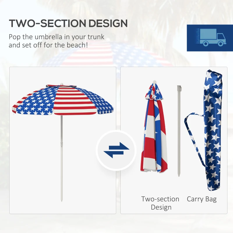 Outsunny 5.7' American Flag Beach Umbrella, Portable Outdoor Sunshade with Tilt & Vented Canopy - Patriotic Design for Beach Days