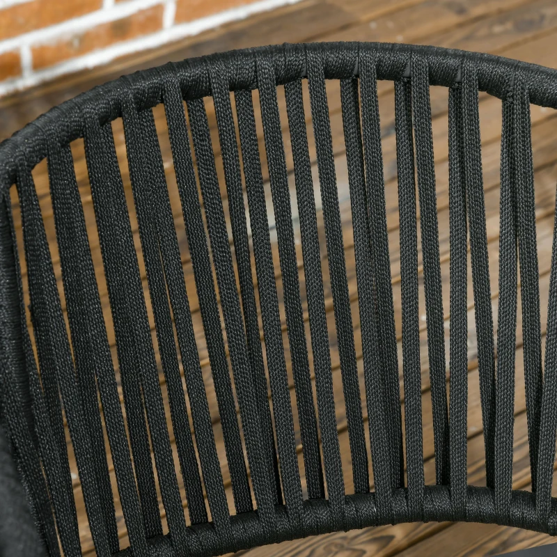 Outsunny Outdoor Dining Chairs Set of 2 Boho Rope Woven Patio Chairs with Cushions for Balcony, Lawn, Garden, Indoor, Dark Grey