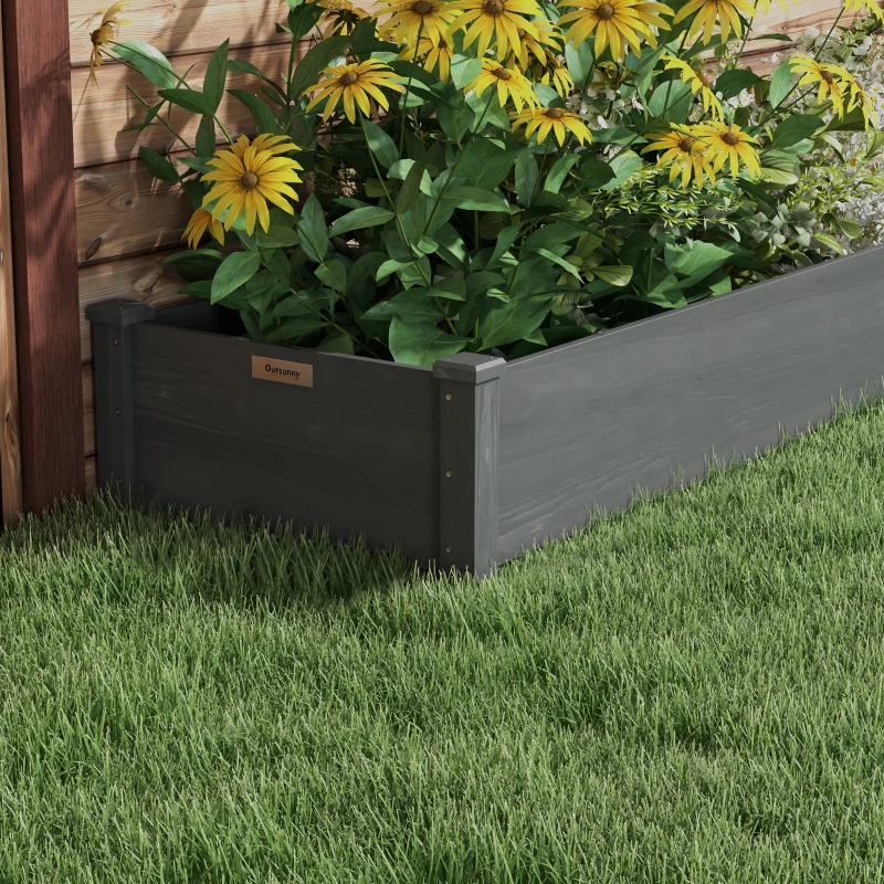 Outsunny 96" x 24" x 10" Wooden Raised Garden Bed with 2 Planter Boxes and Non-woven Fabric Liner for Patio, Gray