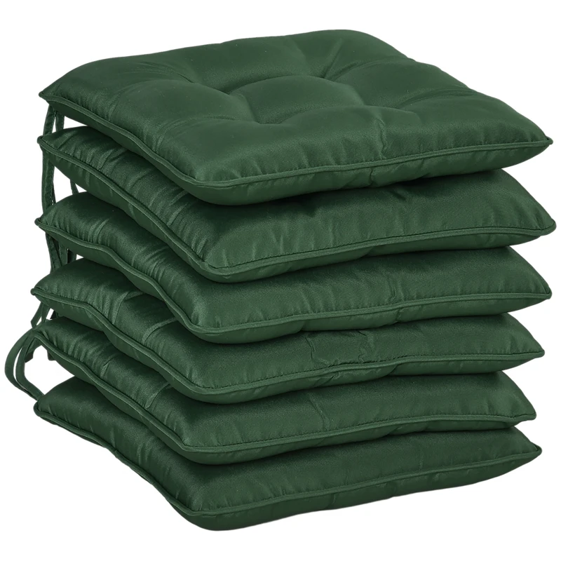 Outsunny 6-Piece Seat Cushion Replacement, Outdoor Patio Chair Cushions Set with Ties, Button Tufted, Dark Green