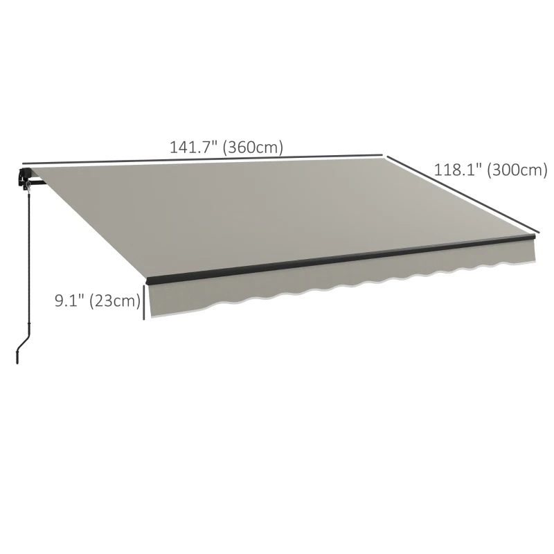 Outsunny 12' x 10' Retractable Awning, 280gsm UV Resistant Sunshade Shelter, for Deck, Balcony, Yard, Light Grey