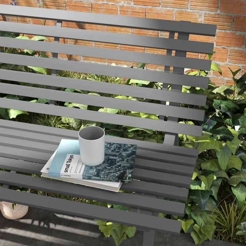 Outsunny Outdoor Bench Patio Bench, Aluminum Lightweight Park Bench with Slatted Seat for Lawn, Park, Deck, Gray