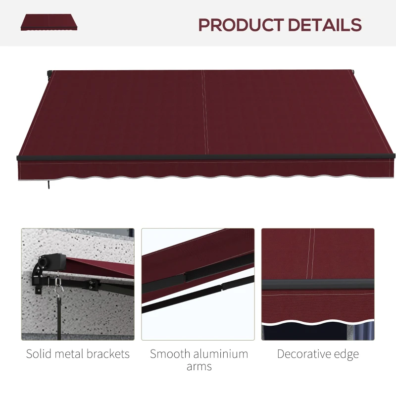 Outsunny 12' x 10' Retractable Awning, 280gsm UV Resistant Sunshade Shelter, for Deck, Balcony, Yard, Wine Red