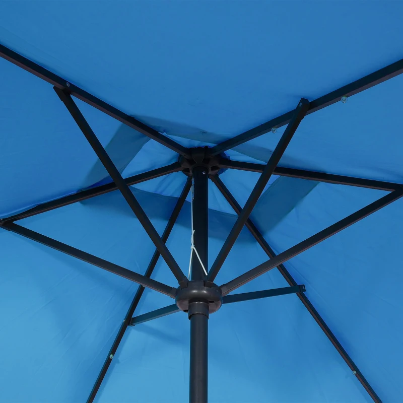 Outsunny 6' x 10' Patio Umbrella with 22 LED Solar Lights and Tilt, Rectangular Outdoor Table Umbrella with Crank, Light Blue