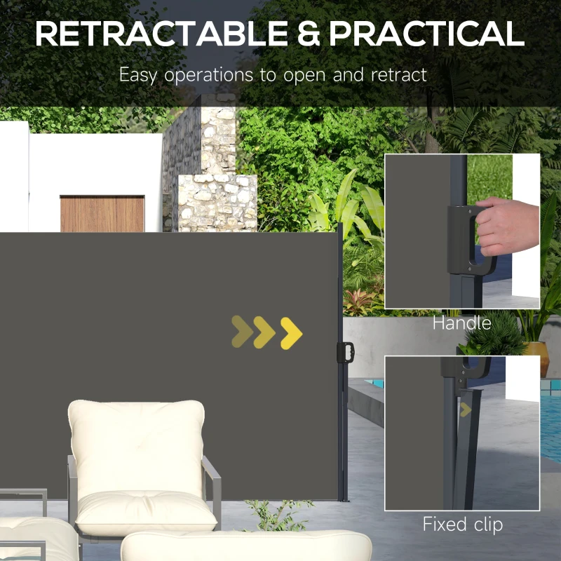 Outsunny 13' x 6' Retractable Side Awning, Outdoor Privacy Screen for Garden, Hot Tub, Balcony, Terrace, Pool, Dark Grey