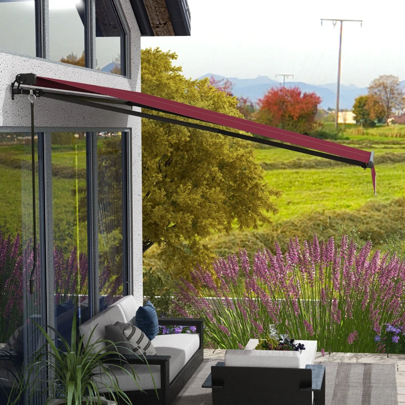 Outsunny 12' x 10' Retractable Awning, 280gsm UV Resistant Sunshade Shelter, for Deck, Balcony, Yard, Wine Red
