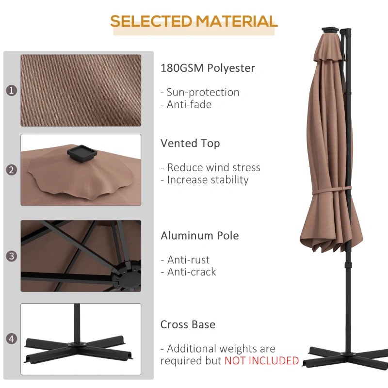 Outsunny 9.5'x8.5' Cantilever Umbrella with Solar Powered LED Lights, Rectangle Hanging Offset Umbrella with 360°Rotation