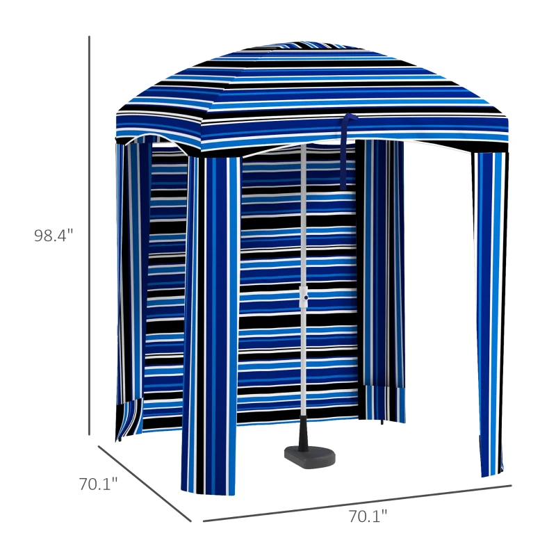 Outsunny 5.8' x 5.8' Cabana Umbrella with Walls, Vents, Ruffles, Carry Bag, Beach Umbrella, Blue Stripe