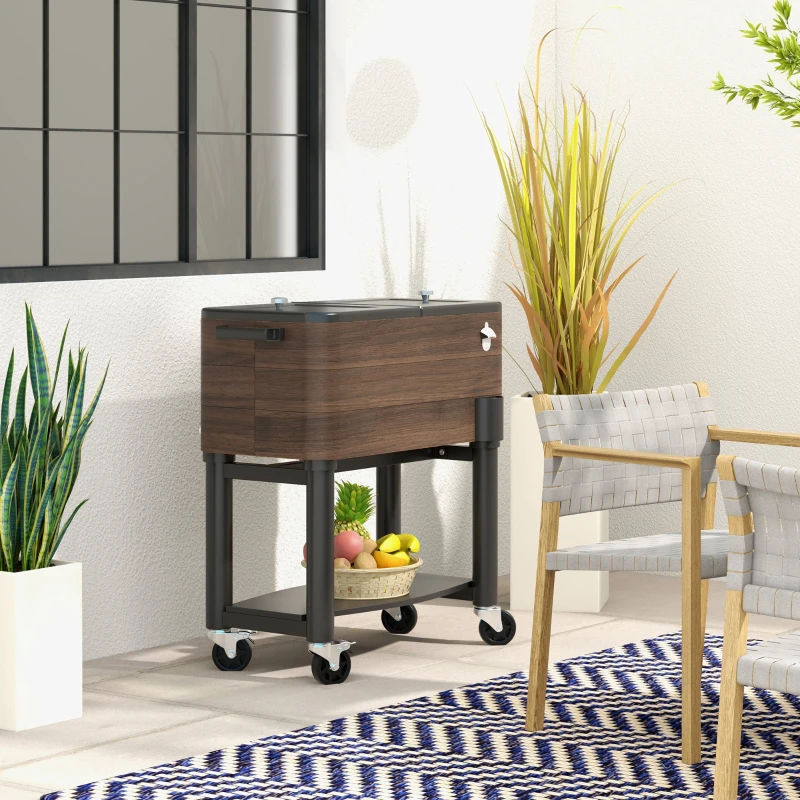 Outsunny 60 Quart Outdoor Cooler Cart, Rolling Ice Chest with Bottom Shelf and Bottle Opener for Backyard, Deck, Poolside Party