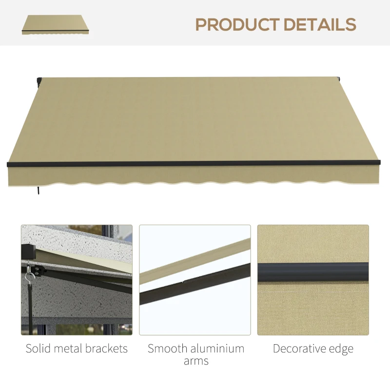 Outsunny 12' x 10' Retractable Awning, 280gsm UV Resistant Sunshade Shelter for Deck, Balcony, Yard, Beige