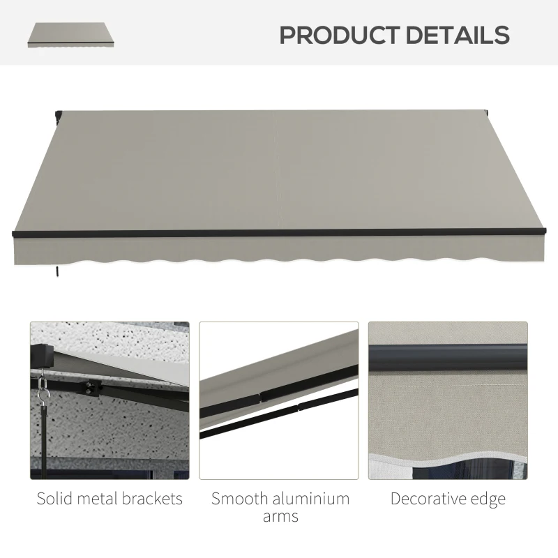 Outsunny 12' x 10' Retractable Awning, 280gsm UV Resistant Sunshade Shelter, for Deck, Balcony, Yard, Light Grey