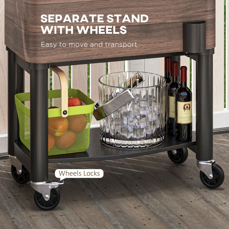 Outsunny 60 Quart Outdoor Cooler Cart, Rolling Ice Chest with Bottom Shelf and Bottle Opener for Backyard, Deck, Poolside Party