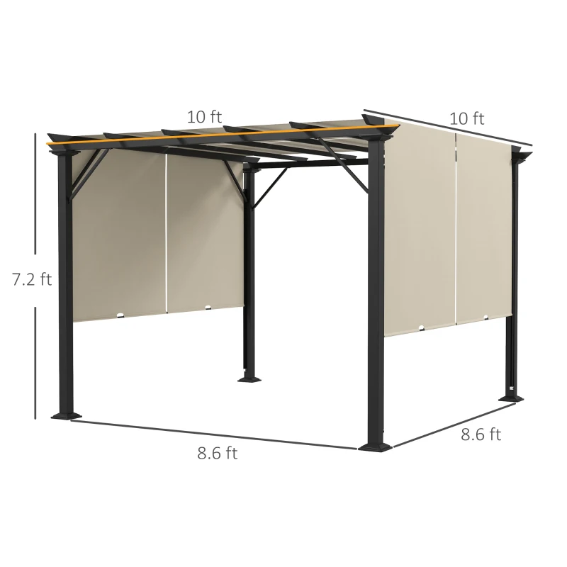 Outsunny 10' x 10' Retractable Pergola with Sun Shade Canopy, for Backyard, Garden, Patio, Deck, Beige