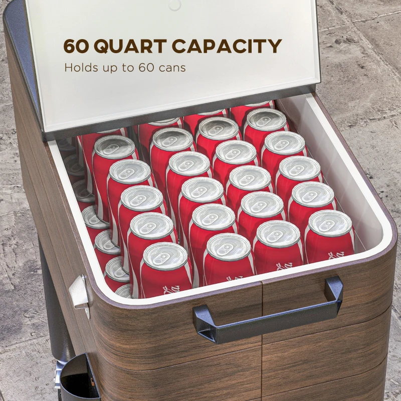 Outsunny 60 Quart Outdoor Cooler Cart, Rolling Ice Chest with Bottom Shelf and Bottle Opener for Backyard, Deck, Poolside Party