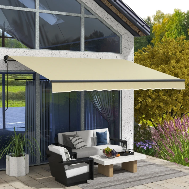 Outsunny 12' x 10' Retractable Awning, 280gsm UV Resistant Sunshade Shelter for Deck, Balcony, Yard, Beige
