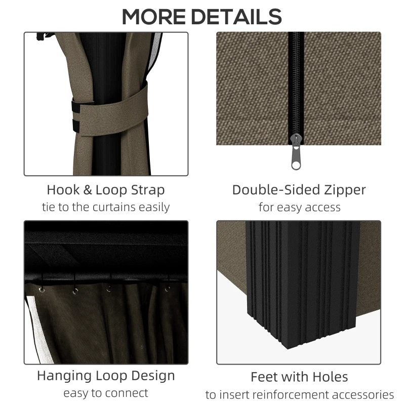 Outsunny 10' x 10' Hardtop Gazebo, Pavilion Gazebo with Curtains, Nettings, Aluminum Frame, Hooks, for Garden, Patio, Dark Brown