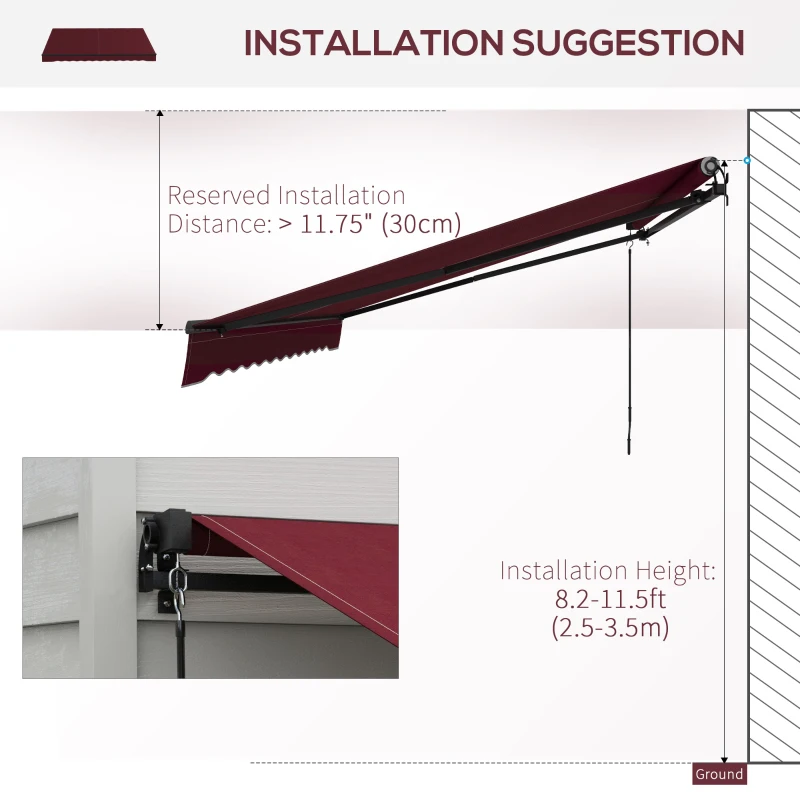 Outsunny 12' x 10' Retractable Awning, 280gsm UV Resistant Sunshade Shelter, for Deck, Balcony, Yard, Wine Red