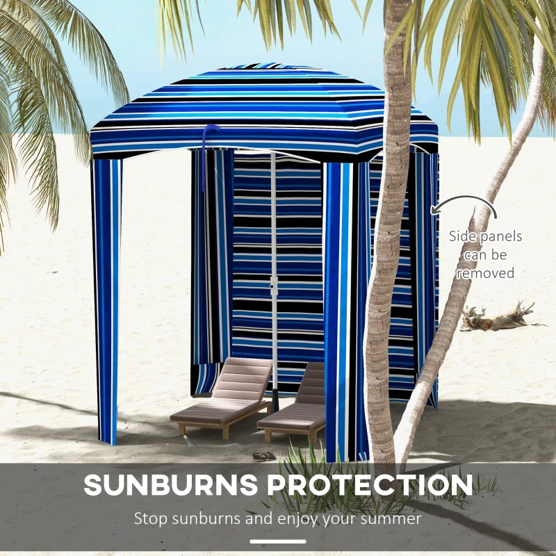 Outsunny 5.8' x 5.8' Cabana Umbrella with Walls, Vents, Ruffles, Carry Bag, Beach Umbrella, Blue Stripe