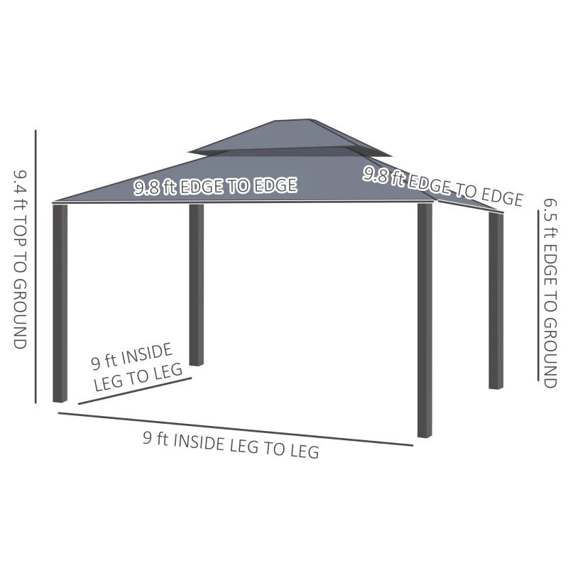 Outsunny 10' x 10' Hardtop Gazebo, Pavilion Gazebo with Curtains, Nettings, Aluminum Frame, Hooks, for Garden, Patio, Dark Brown
