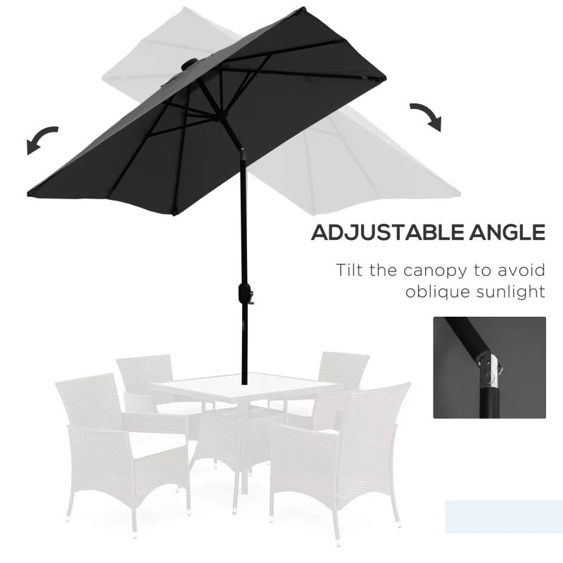 Outsunny 6' x 10' Patio Umbrella with 22 LED Solar Lights and Tilt, Rectangular Outdoor Table Umbrella with Crank, Dark Grey