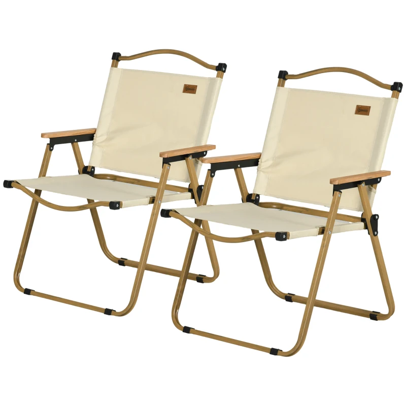 Outsunny Set of 2 Camping Chair, Lightweight Folding Chair, Portable Armchairs, Excellent for Festivals, Fishing, Beach and Hiking, Beige
