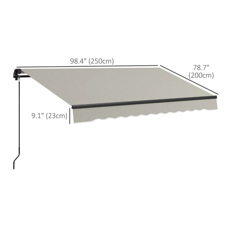 Outsunny 8' x 6.5' Retractable Awning, 280gsm UV Resistant Sunshade Shelter for Deck, Balcony, Yard, Light Grey