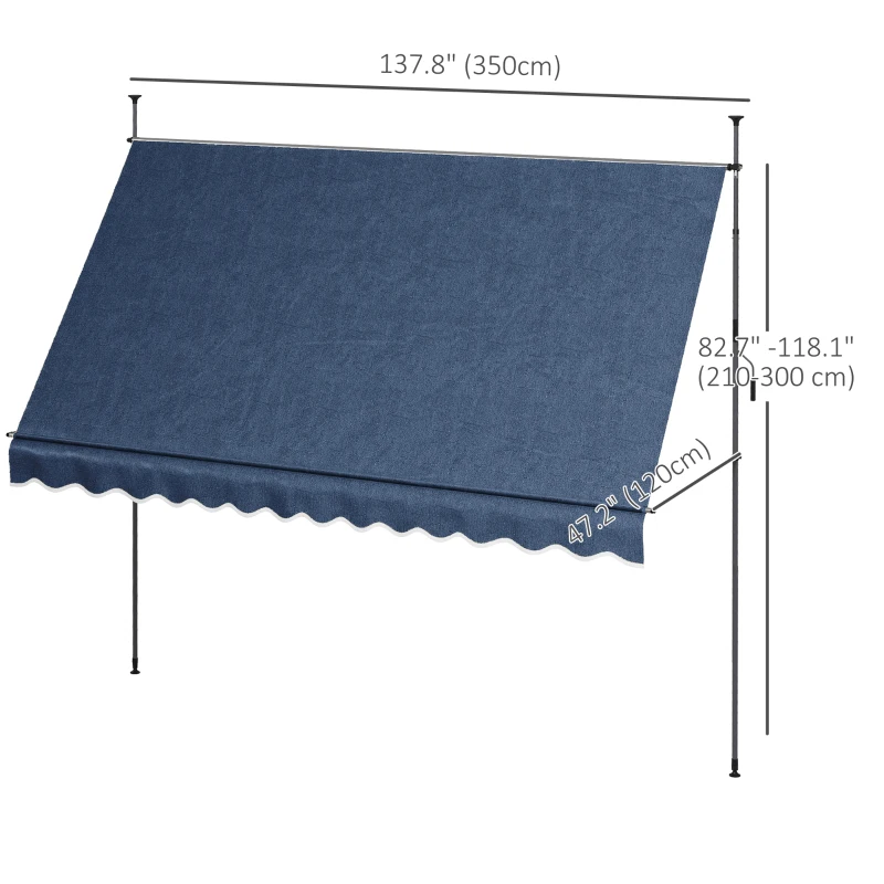 Outsunny 11.5' x 4' Manual Retractable Awning, Non-Screw Freestanding Patio Awning, UV Resistant, for Window or Door, Blue