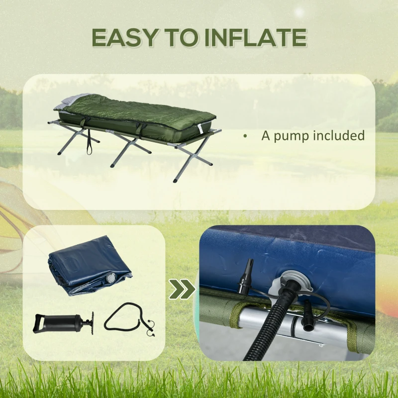Outsunny Camping Cot Set, Portable Outdoor Folding Bed with Mattress, Sleeping Bag, Pillow, for Travel, Beach, Comfort