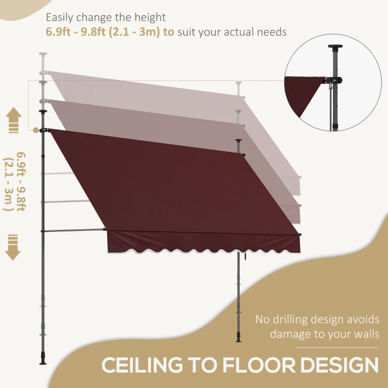 Outsunny 10' x 3' Manual Retractable Awning, Non-Screw Freestanding Patio Awning, UV Resistant, for Window or Door, Wine Red